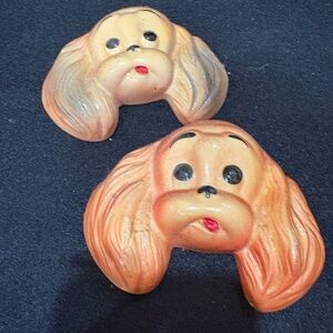 1950s Cocker Spaniel Dog Heads Chalkware Wall Plaques Miller Studios
